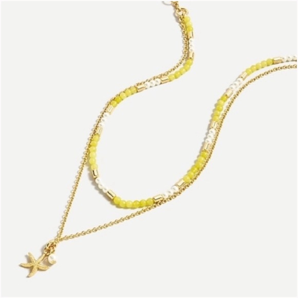 NWT J. Crew | Green & Gold Sea Breeze Starfish Pearl Beach Layered Necklace - Picture 1 of 7